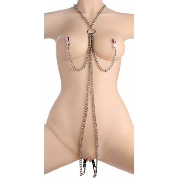 Chained Collar Nipple Clamps and Clitoris Clamps Set - Image 2