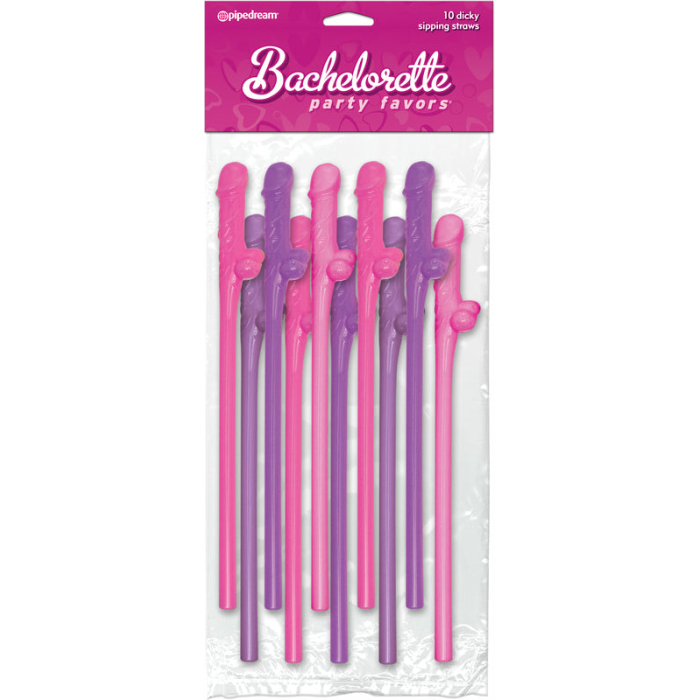 Bachelorette Party Favors Dicky Sipping Straws Pink/purple 10pc. - Image 1