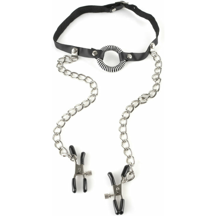 Fetish Fantasy O-Ring Gag With Nipple Clamps - Image 1