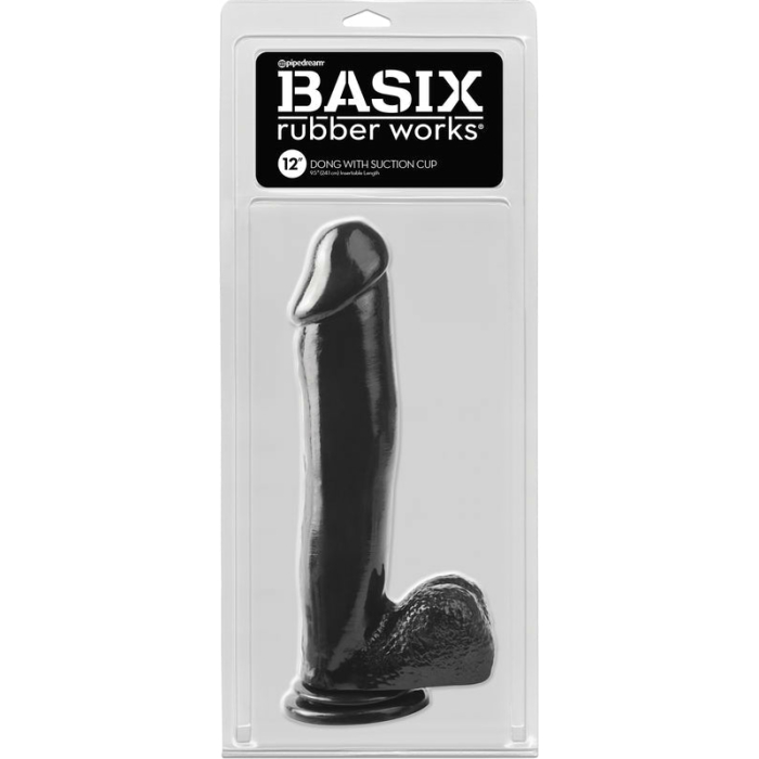 Basix Rubber 12 Inch Dong With Suction Cup Black - Image 2