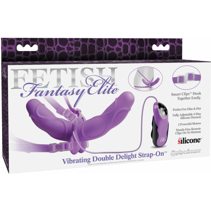 Elite Vibrating Double Delight Strap On 10 Inches - Purple - Image 3
