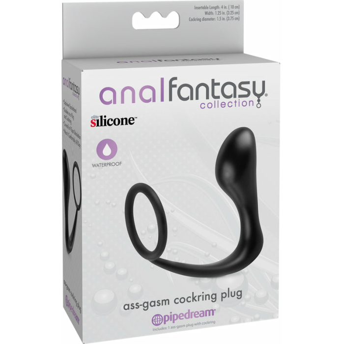 Ass-Gasm Silicone Cockring Plug - Black - Image 3