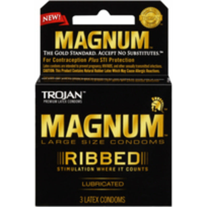 Trojan Magnum Ribbed Latex Condoms 3 Pack - Image 1