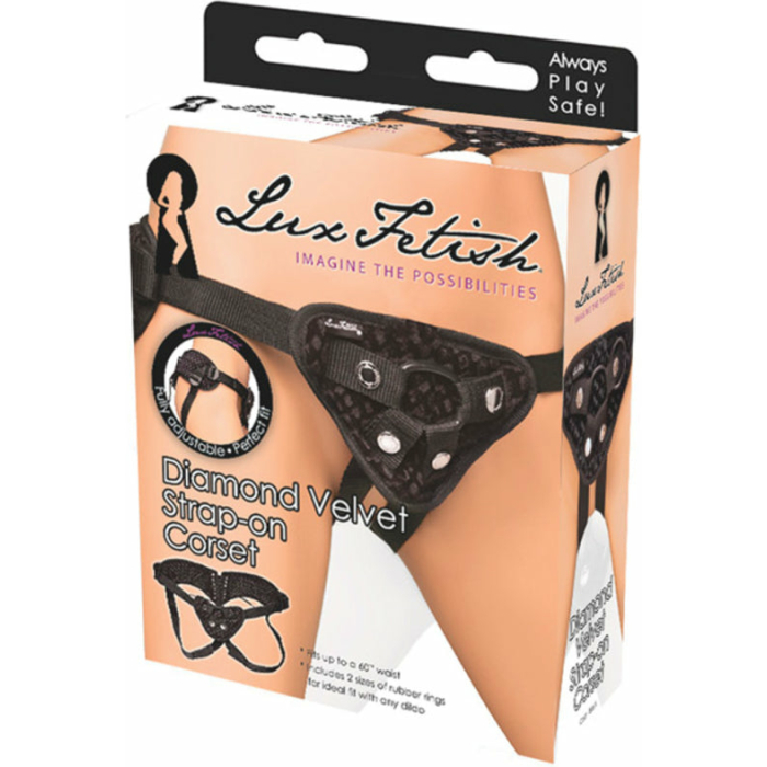 Lux Fetish Diamond Velvet Strap-On Corset Black - Image 2
