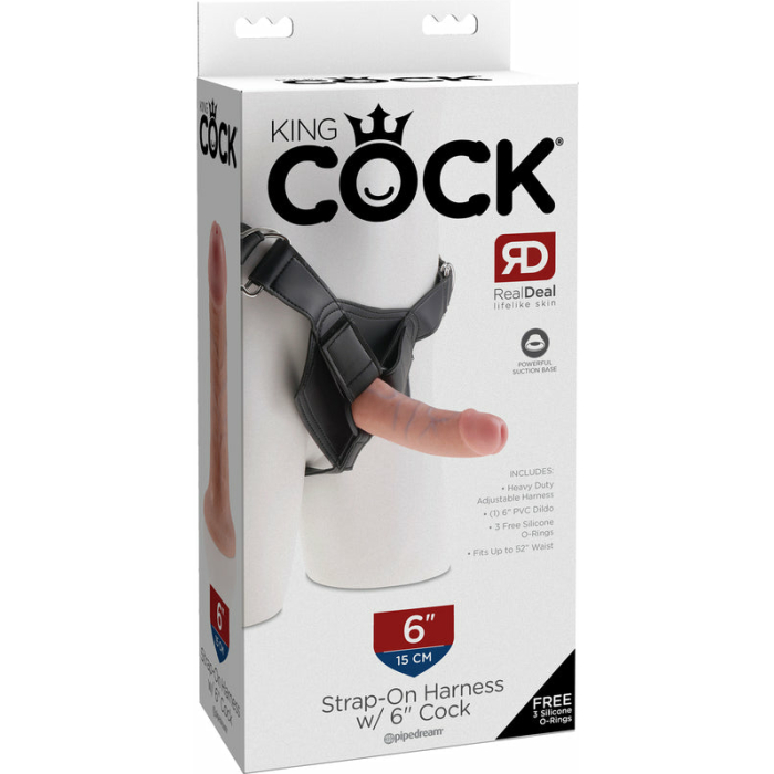 King Cock Strap On Harness with 6 inches Dildo Beige - Image 3