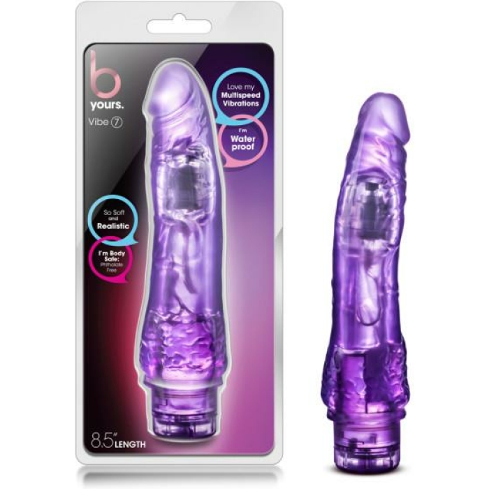 B Yours Vibe 7 Purple Realistic Vibrating Dildo - Image 3