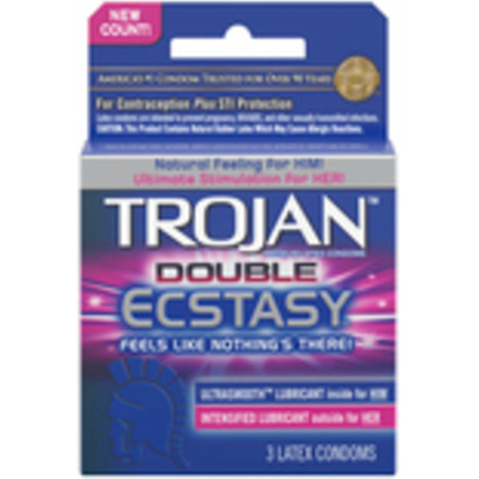 Trojan Double Ecstasy 3 Pack Latex Condoms - Image 1