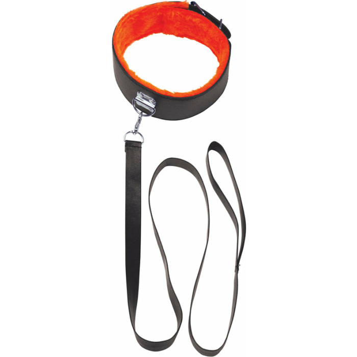 The 9's, Orange Is The New Black, Short Leash Faux Leather, Black With Furry Orange Lining - Image 1