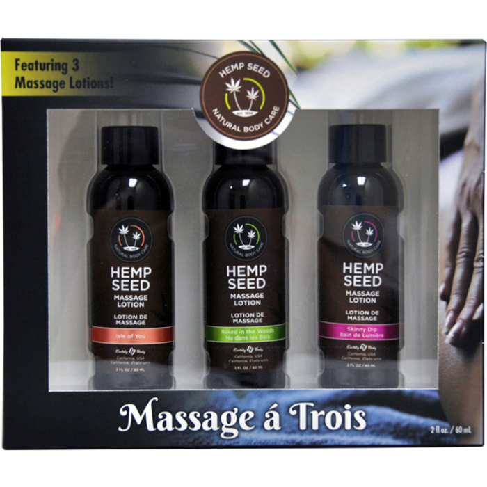 Earthly Body Gift Set Massage A Trois Includes: 2oz Isle Of You Massage Lotion, 2oz Skinny Dip Massa - Image 1