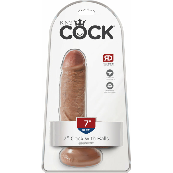 King Cock 7 inches Cock with Balls Tan Dildo - Image 3