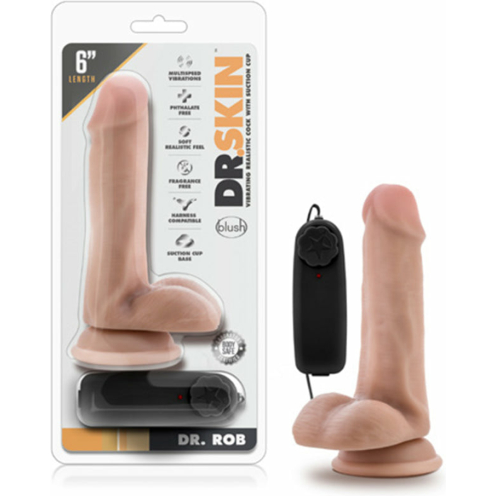 Dr. Skin - Dr. Rob - 6in Vibrating Cock With Suction Cup - Vanilla - Image 1