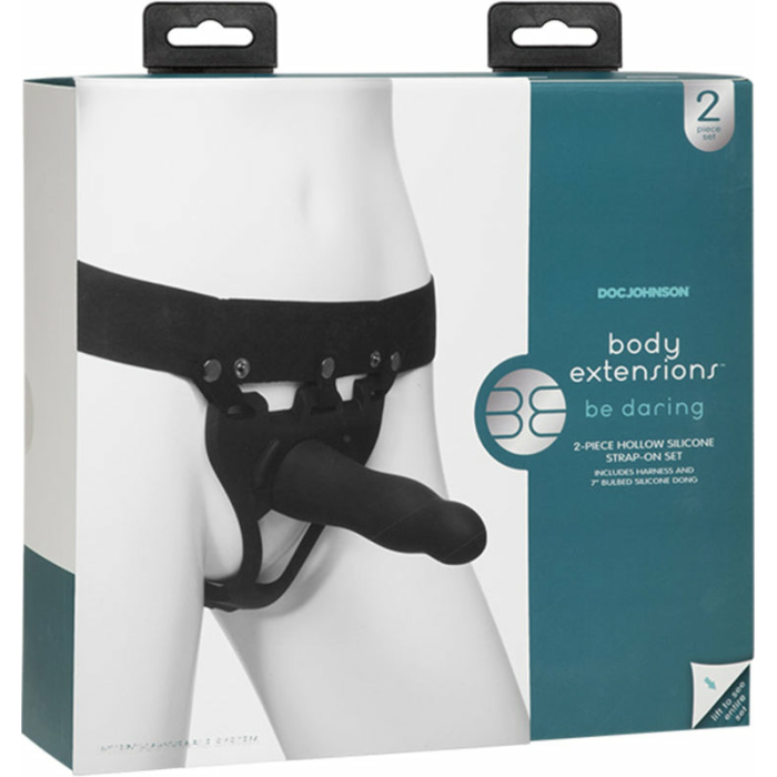 Body Extensions Be Daring Hollow Slim Dong Strap On Set Black - Image 1