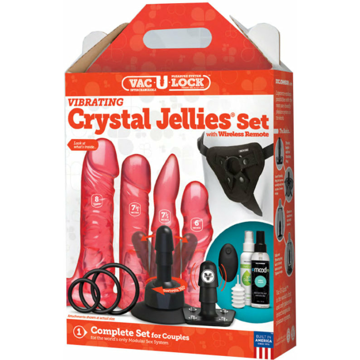 Vac-U-Lock Vibrating Crystal Jellies Set with Remote - Pink - Image 1