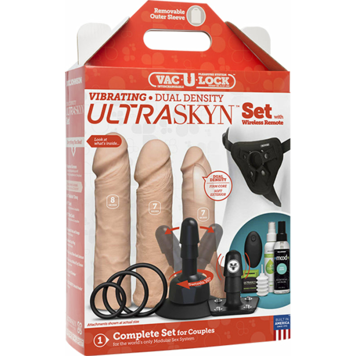 Vac-U-Lock Vibrating Ultraskyn Couples Set with Remote - Beige - Image 3