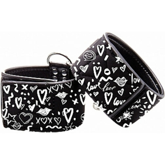 Ouch! Printed Ankle Cuffs - Love Street Art Fasion - Black - Image 1