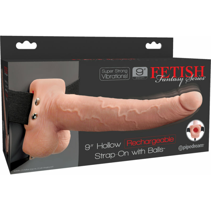 Fetish Fantasy 9in Hollow Rechargeable Strap-on With Balls, Flesh - Image 3