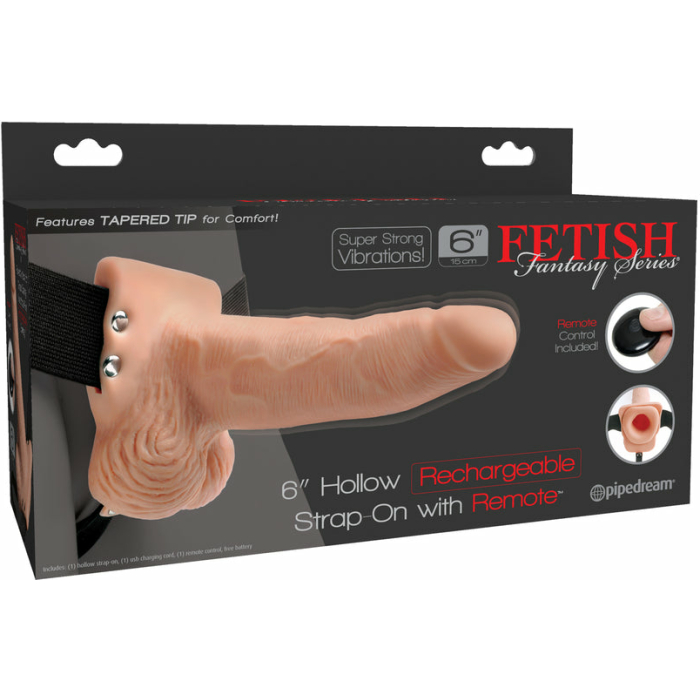 Fetish Fantasy 6in Hollow Rechargeable Strap-on With Remote, Flesh - Image 3