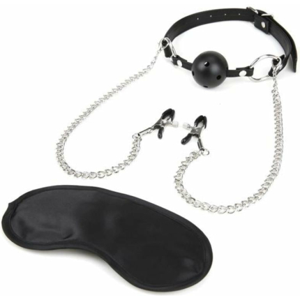 Lux Fetish Breathable Gag With Nipple Clamp