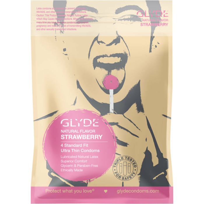 Glyde  Natural Flavor Condom Strawberry 4pk - Image 1