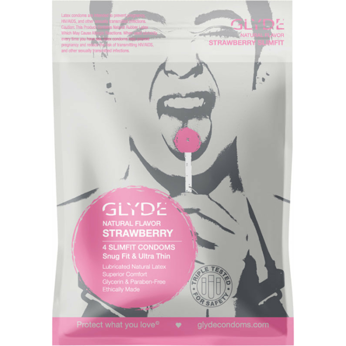 Glyde Slimfit Natural Flavored Stawberry Condom 4pk - Image 1