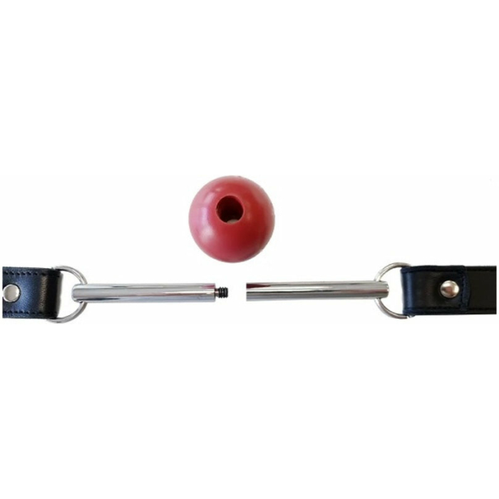 Ball Gag - Black With Removable Red Ball And Stainless Steel Rod - Image 2