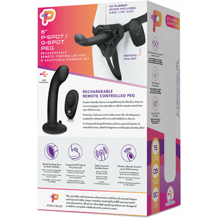 Pegasus 6" Wirelss Remote Control P-spot/g-spot Peg With Harness Black - Image 2