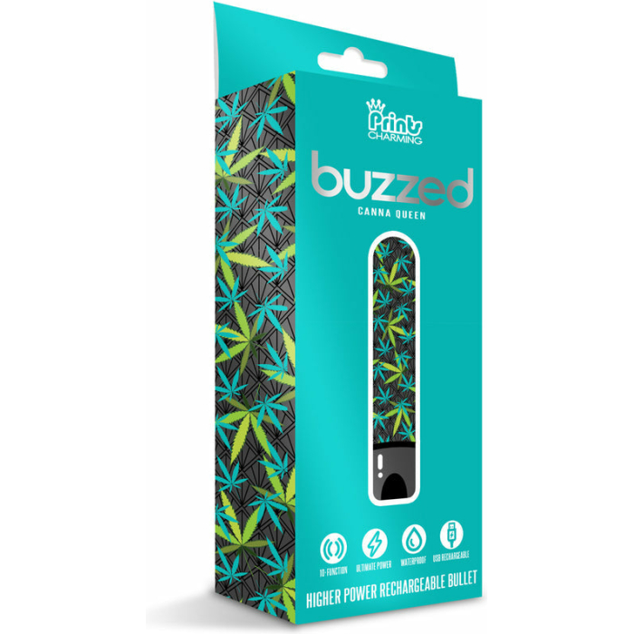 Prints Charming Buzzed Rechargeable 3.5" Bullet - Canna Queen - Black - Image 3