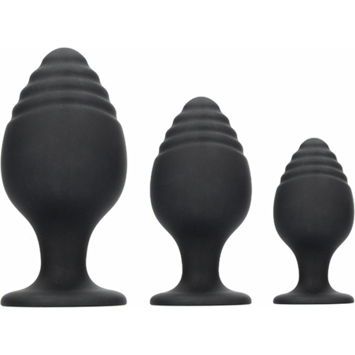 Ouch Rippled Butt Plug Set Black - Image 1
