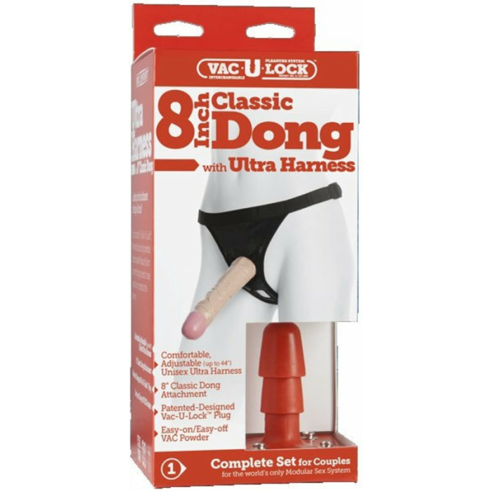 Vac-U-Lock Set 8" Classic Dong with Ultra Harness - Image 2