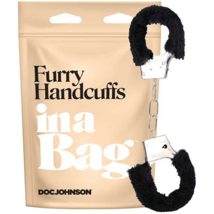 In A Bag Furry Handcuffs Black - Image 1