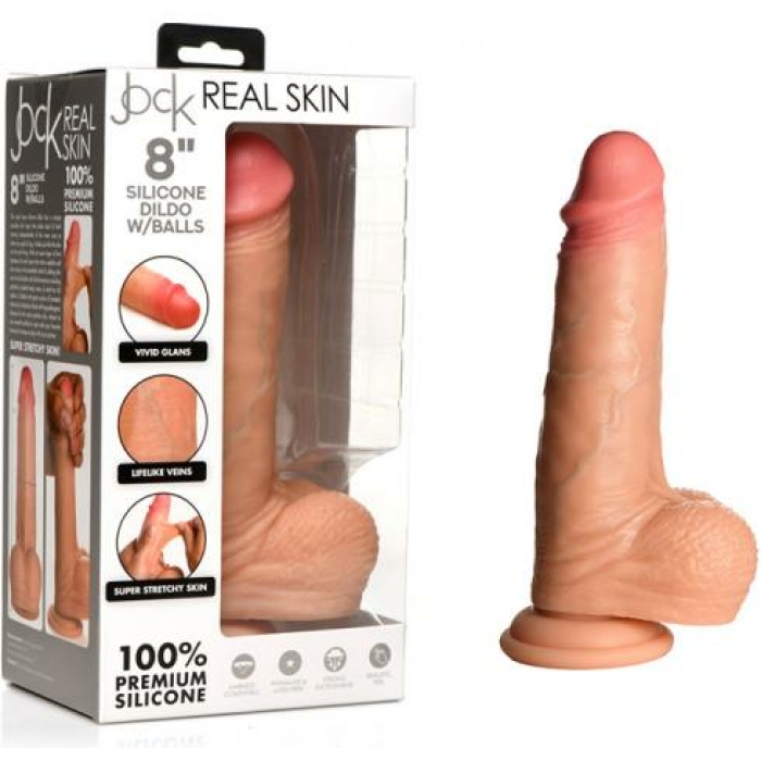 Jock Real Skin Silicone Dildo With Balls 8 In. Light - Image 1