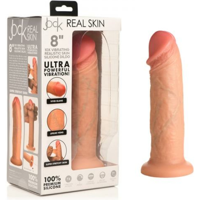 Jock Real Skin Vibrating Silicone Dildo 8 In. Light - Image 1