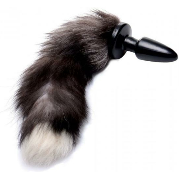 Tailz Grey Fox Tail Faux Fur Anal Plug Black White - Image 2