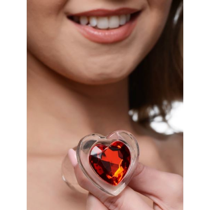 Red Heart Gem Glass Anal Plug - Medium - Image 1