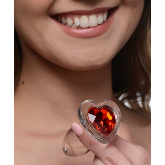 Red Heart Gem Glass Anal Plug - Small - Image 1