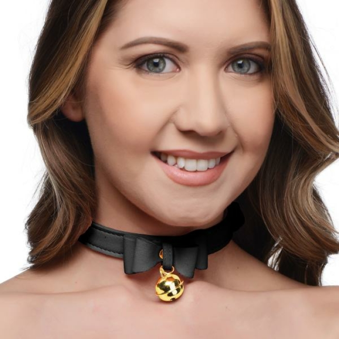 Golden Kitty Cat Bell Collar - Black/gold - Image 1
