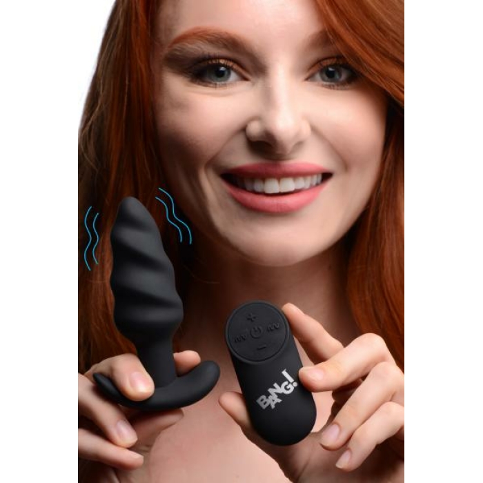 Remote Control 21x Vibrating Silicone Swirl Butt Plug - Black - Image 1