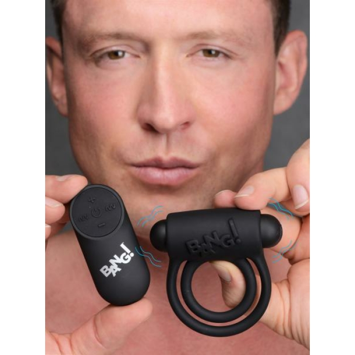 Remote Control 28x Vibrating Cock Ring And Bullet - Black - Image 1