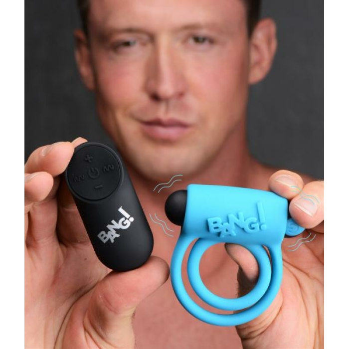 Remote Control 28x Vibrating Cock Ring And Bullet - Blue - Image 1