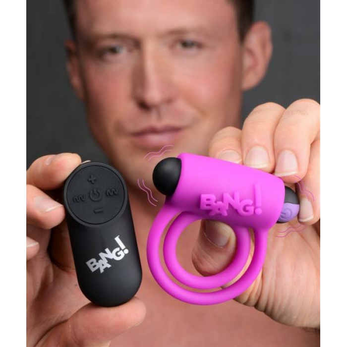Remote Control 28x Vibrating Cock Ring And Bullet - Purple - Image 1