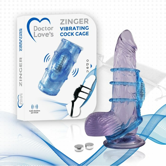 Doctor Love's Zinger Vibrating Cock Cage - Blue - Image 1