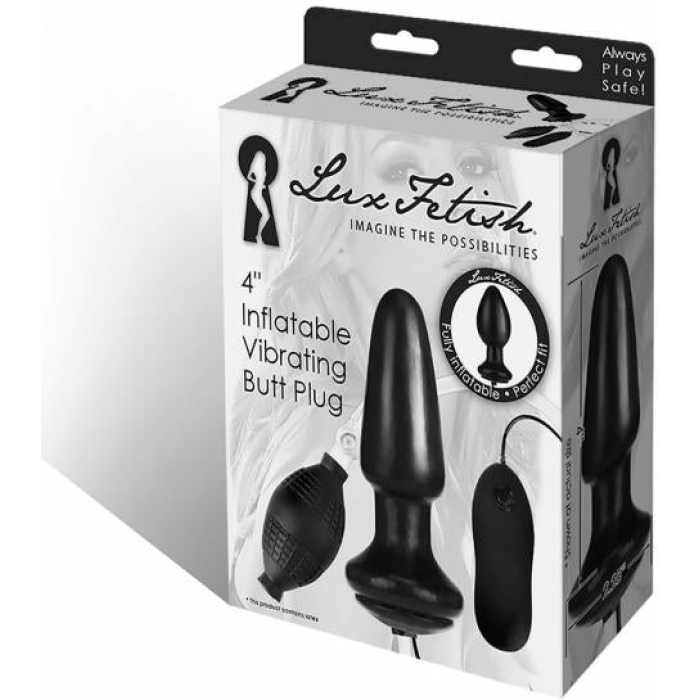 Lux Fetish 4 inches Inflatable Vibrating Butt Plug Black - Image 1