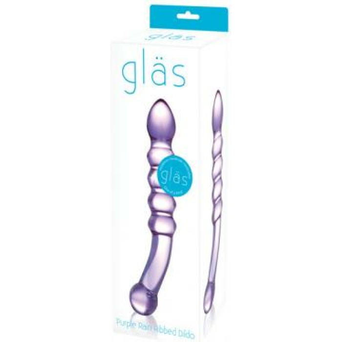 Purple Rain Ribbed Glass Dildo - Image 3