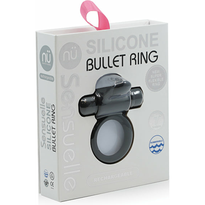 Nu Sensuelle 7 Function Silicone Bullet Ring - Black - Image 1