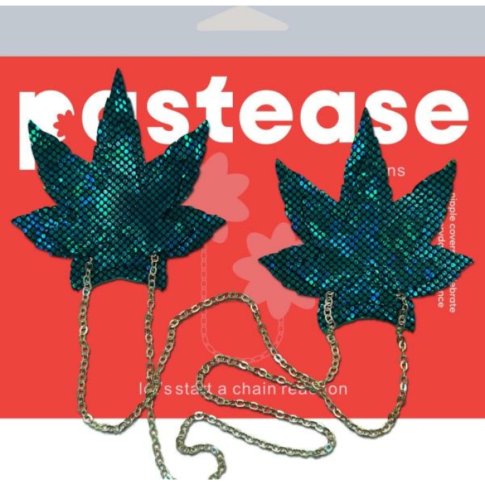 Shattered Glass Disco Ball Weed W Gold Chain Nipple Pasties - Image 1