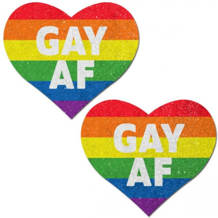 Pastease Glitter Rainbow Gay AF Hearts Pasties - Image 1