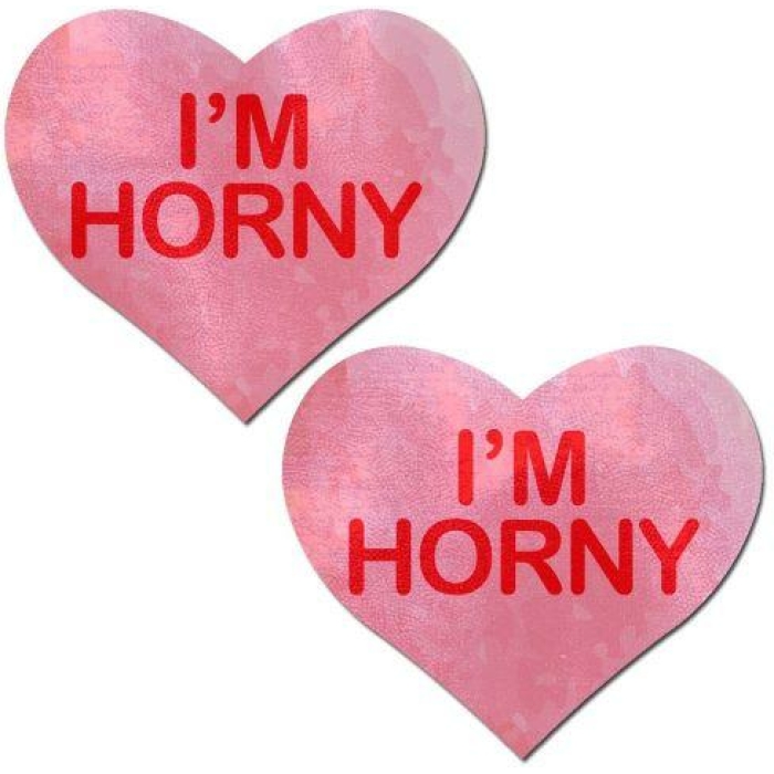 Pastease I'm Horny Heart Pasties Pink Red O/S - Image 1