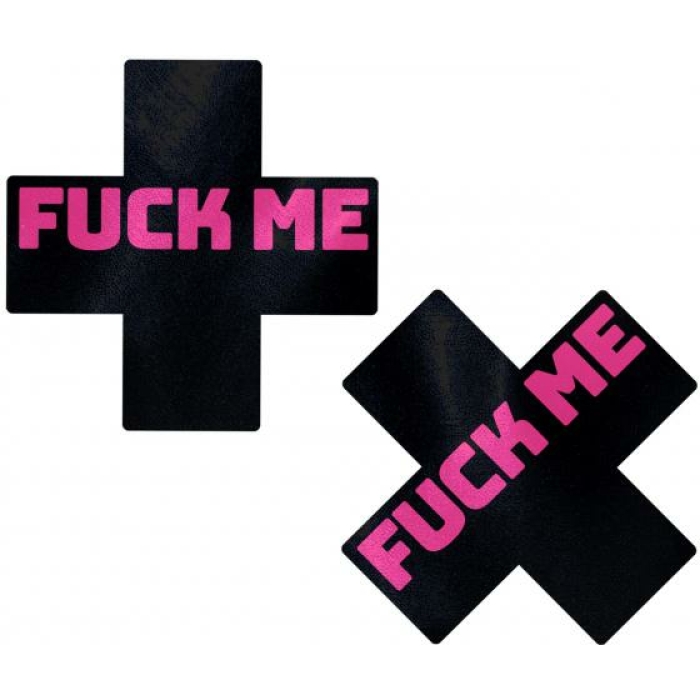 Pastease Liquid Black Cross Pink F*ck Me Pasties - Image 1