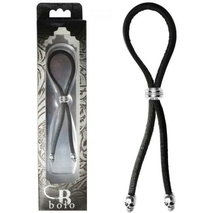 C-ring Lasso Silver Bead Slider W/ Silver Skull Tips Leather - Image 1