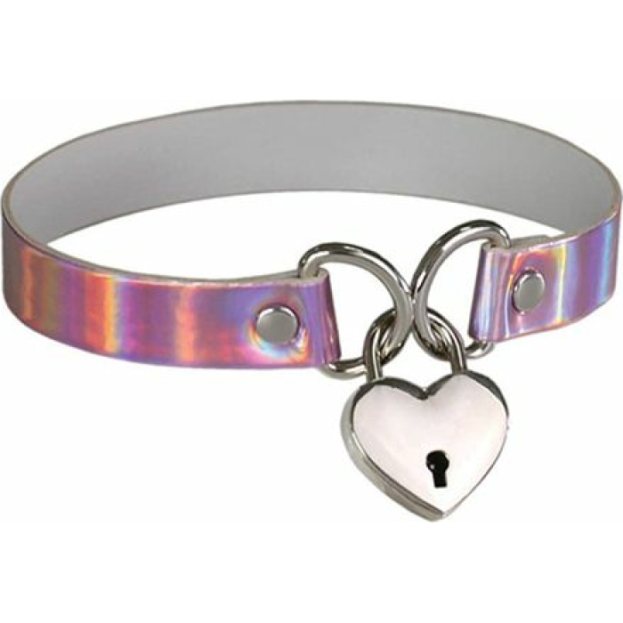 Plesur Heart Lock Collar - Holographic Pink - Image 1